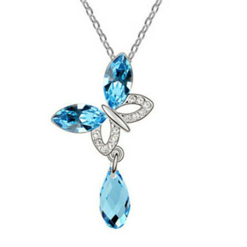 NWOT Blue Drop Butterfly Pendant Necklace